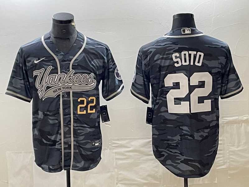 Mens New York Yankees #22 Juan Soto Number Grey Camo Cool Base With Patch Stitched Baseball Jersey